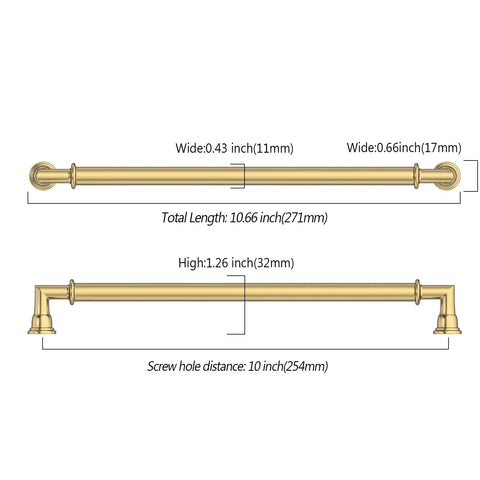 2 Pack 10 Inch Champagne Bronze Cabinet Pulls Heavy Duty Solid Kitchen Cabinet Handles For Cabinets And Bathrooms, Rust Proof, Non-Toxic, Easy Install, Champagne Gold Drawer Hardware For A Sleek, Built-To-Last Upgrade, 10-inch pull dimensions