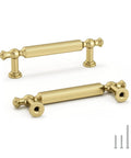 5 Pack 3 Inch Gold Cabinet Pulls Brushed Gold Drawer Handles Zinc Alloy Hardware For Kitchen Cupboard Bathroom Bedroom With 76mm Hole Centers And Easy Install, showing two brushed gold handles with included screws