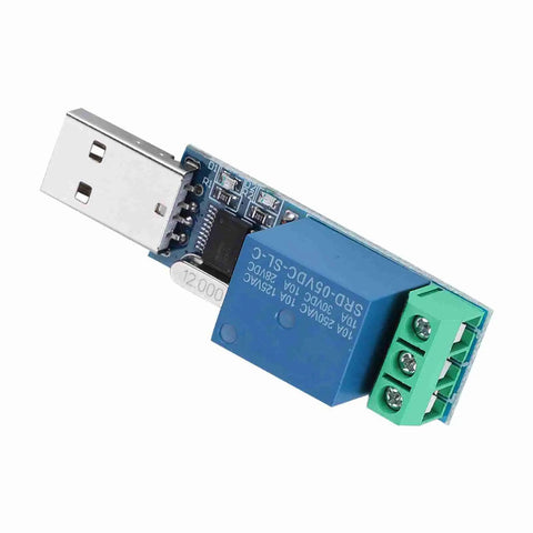 LCUS-1 USB Relay Module With 5V USB Control, 10A Switching, Overcurrent Protection, No Fuss Smart Home Automation Ready, Plug And Play Microcontroller Interface For DIY Projects, Fast Response And Reliable Device Control, blue PCB with USB port and screw terminal