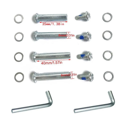 Premium Silent Rubber Luggage Wheels Replacement Casters With Heavy Duty Double Bearings And Universal Axle Kits hardware components including bolts, washers, and hex keys.