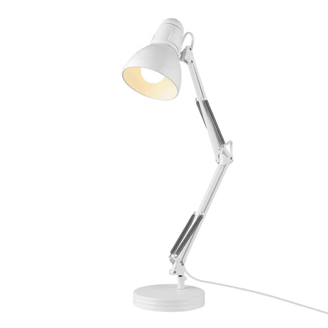 28 Inch Swing Arm Architect Desk Lamp Matte White With Rotary Switch On Shade Partially Adjustable Arm Go To Modern Industrial Lighting