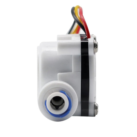 No-Nonsense Quarter Inch Quick Connect Water Flow Sensor Hall Effect Meter side view with wiring visible