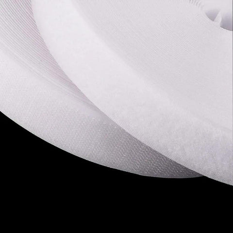 Close-up of Heavy Duty White Sew On Hook And Loop Tape Nylon Fastener Strips 1 Inch By 33 Feet showing soft loop and hook sides.