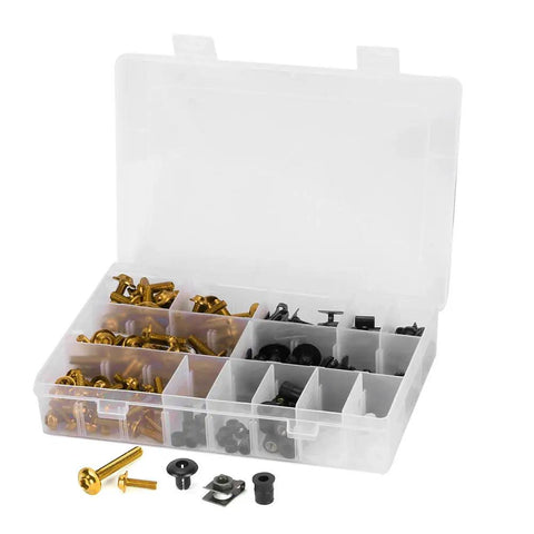Universal 223-Piece Motorcycle Fairing Bolts Kit With Windscreen Screws And Nuts, Aluminum ABS Bodywork Hardware, gold components