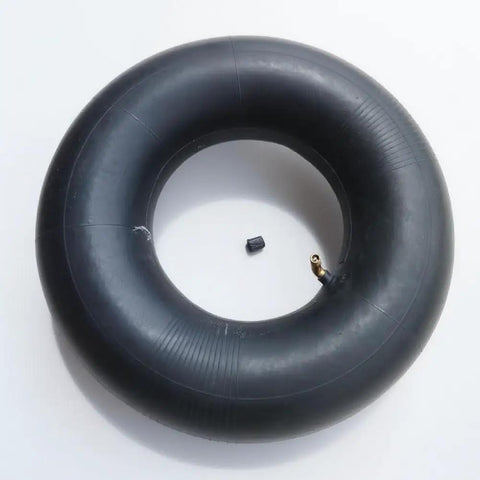 2-Pack 15x6.00-6 Inner Tubes With TR-87 Bent Valve Stem For Lawn Mowers Riding Mowers Snow Blowers ATVs Go-Karts Golf Carts Beefy-Tough Heavy-Duty Replacement Tubes Built To Handle Rough Terrain And All Weather Conditions, Black tube with bent valve visible on white background