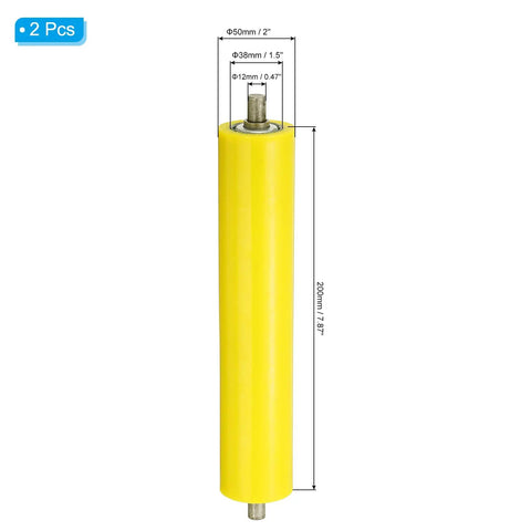 Polyurethane Coated Conveyor Roller, 2 Inch Diameter By 10 Inch Length, 2 Pack, Yellow Finish, Stainless Steel Core, Heavy Duty Industrial Grade