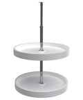 Top Shelf 20 Inch Double Lazy Susan For Upper Corner Kitchen Cabinets, White Plastic Two Tier Turntable Shelf spinning unit with chrome pole