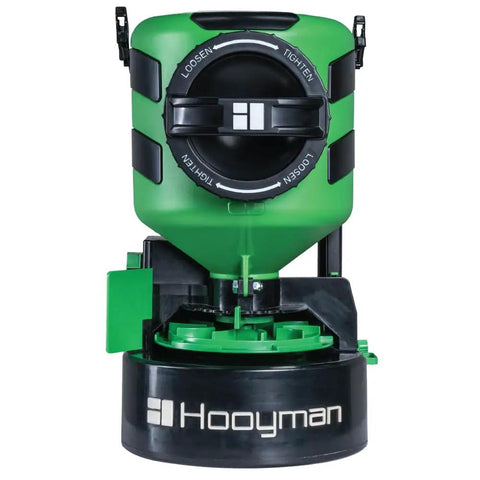 Lithium Ion Chest Spreader With Harness System, Adjustable Feed Rate, 24 Volt Power, 35 Pound Hopper, green and black design