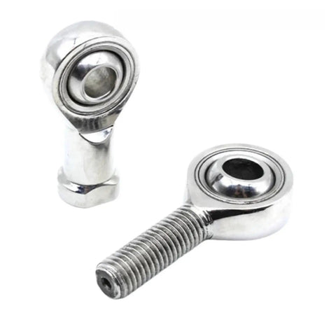 304 Stainless Steel Rod End Bearing Male Female Thread Spherical heim Joint, showing detail of smooth surfaces and threads.