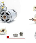 Various components of 12V 775 DC Motor With High Torque Up To 20,000 RPM Dual Ball Bearing Built In Cooling Fan For Power Wheels Upgrade D Shaft With Bracket Included CW CCW Adjustable