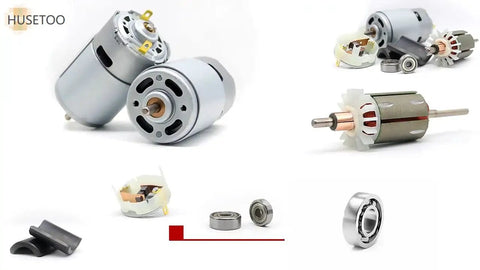 Various components of 12V 775 DC Motor With High Torque Up To 20,000 RPM Dual Ball Bearing Built In Cooling Fan For Power Wheels Upgrade D Shaft With Bracket Included CW CCW Adjustable