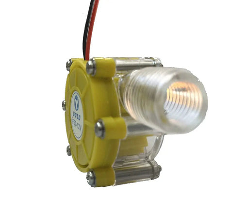 DIY Micro Hydroelectric 10W Water Turbine Generator For Off Grid Power, 12V DC Output, durable yellow, side view with NPT thread visible
