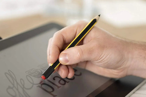 No Plug Needed Jumbo Digital Stylus Pen With Eraser For Touchscreens being used to write on a tablet screen.