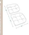 Diagram of tufted outdoor chair cushions set of 2, 22x22x4 inches, with measurements, suitable for patio wicker dining chairs.