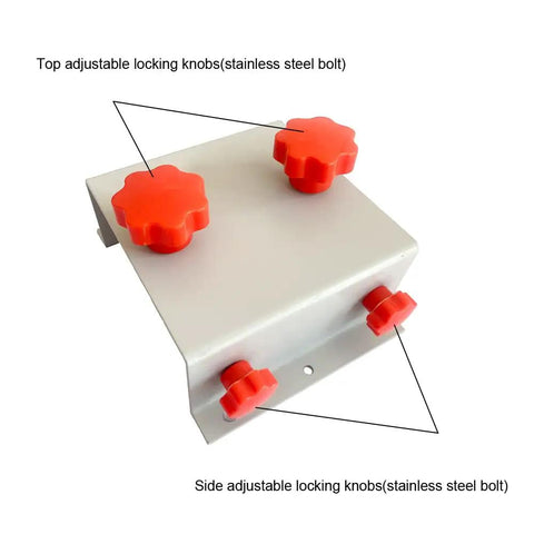 Silk Screen Printing Platen Bracket with Heavy Duty Steel Frame, featuring red knobs and adjustable clamp, top view.