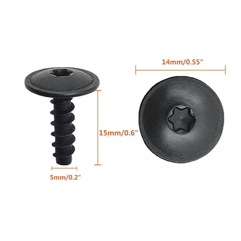 50 Pack Self Tapping T20 Screws for Fender Liner Splash Shield Bumper Cover Replacement N90974701; Carbon Steel, 5mm, 15mm, 14mm