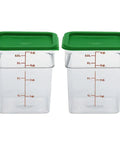 2 Pack Classic Series Square Food Storage Containers with Green Lids 4 Qt Commercial Grade Polycarbonate Durable Clear