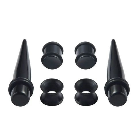 All In One Ear Stretching Kit 14G To 00G With 50 Pieces Acrylic Tapers Silicone Tunnels Plugs Gauges Expander Set For Piercing Jewelry For Men And Women Starter Pack, black acrylic tapers and plugs