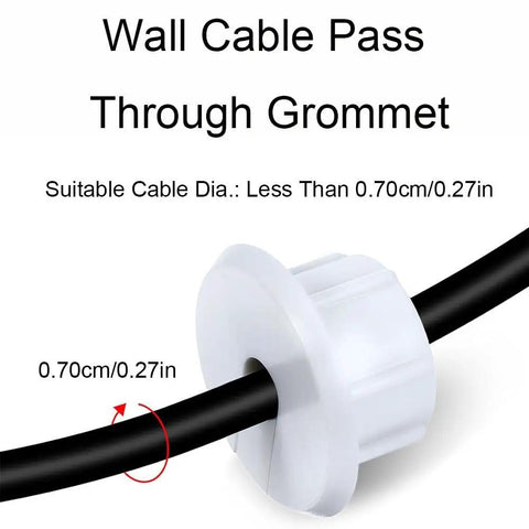 Super Sleek Black Plastic 3 4 Inch Wall Cable Grommets Starlink Routing Kit Pass Through Holes For Neat Wire Management On Desks And Tables To Keep Cords Hidden And Setup Looking Clean And Modern. White plastic wall cable pass-through grommet for 0.27in cable