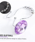 Double Hooks Glide Shower Curtain Rings No Fuss Rust Resistant Stainless Steel Purple Decorative Design For Easy Hanging Of Shower Curtains And Liners In Your Modern Bathroom, featuring a close-up of a purple acrylic and metal hook with free-slip ball design.