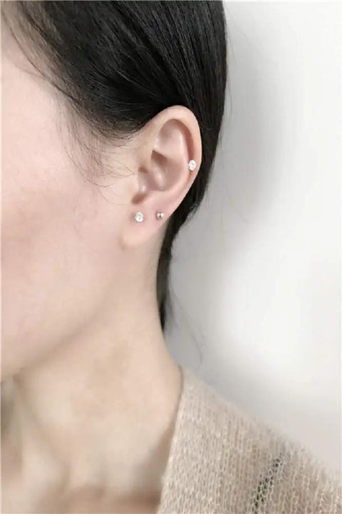 20G Ear Cartilage Helix Jewelry Set With Tiny CZ Studs In Surgical Stainless Steel Hypoallergenic 316L Barbell Screw Backs For Tragus Helix Auricle Piercings Includes 3mm 4mm And 5mm Sizes.