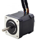 Front view of NEMA 17 closed-loop stepper motor with magnetic encoder; shaft protrudes and color-coded cables.