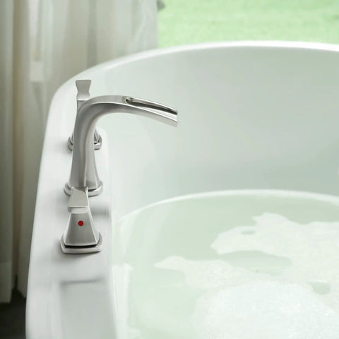 Two Handle Widespread Waterfall Roman Bathtub Faucet with Valve in Brushed Nickel Tub Filler for Luxury Bath 4.6 GPM Flow