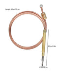 900Mm Gas Stove Thermocouple Kit With Five Nuts Universal Thermocouple For Gas Stoves BBQ Ovens Heaters Easy Install Solenoid Valve Compatible Safe Replacement For Boilers Water Heaters Fireplaces shown in a coiled position with measurements.