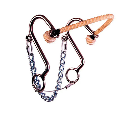 Transitional Western Hackamore For Slow Work And Training with waxed rope nose and 6 inch cheeks, bitless riding tool