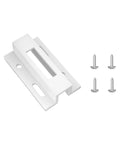 Sliding Door Keeper And Hook Style Latch Replacement E2124 Latch Lock For Micron 1200 Series And Viking Sliding Glass Doors With White Extruded Aluminum Construction For Durable Performance 1 Pack, shown with mounting screws