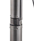 Heavy Duty Plug And Play 4 Inch Borehole Submersible Well Pump featuring stainless steel body and grid texture for durability.