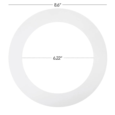 6 Inch White Goof Rings For Recessed Lights Trim 12 Pack, 8.6" outer diameter and 6.22" inner diameter, white plastic, easy ceiling upgrade.