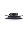 Side view of Rock Solid Single Groove V Belt Pulley 3.45 Inch OD Five Eighth Inch Bore Cast Iron Fixed Bore 1 Groove Sheave