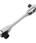 Real Deal Mini Double Ended Socket Ratchet Wrench With A Sweet Quick Direction Flip For Cranking Hex Fasteners In Those Awkward Tight Squeezes Around The Garage Shed, chrome finish, compact size.