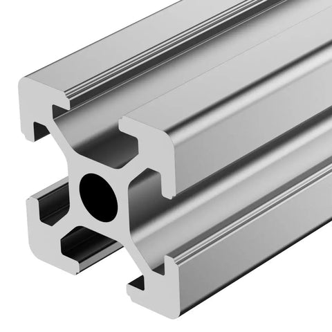 Close-up of a 1220mm T Slot 2020 Aluminum Extrusion Anodized Finish European Standard Linear Rail, silver color, showing cross-section detail.