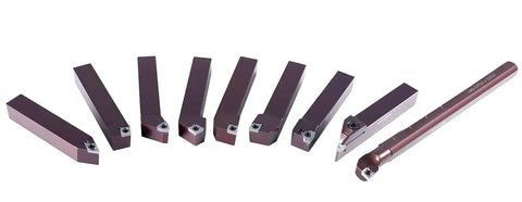 3/4 Inch Shank Indexable Turning And Boring Tool Set, 9 Piece Pro Kit With Uncoated Sharp Edge Carbide Inserts for aluminum and nonferrous metals