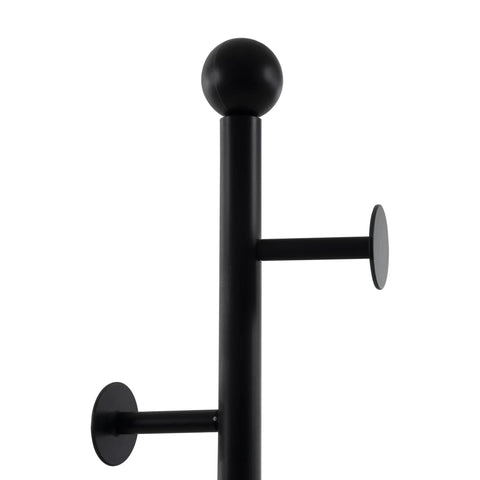 Black metal hooks on Freestanding Coat Rack With Table And Six Hooks, Corner Coat Tree With Built Tough Marble Base, 68 Inch Tall