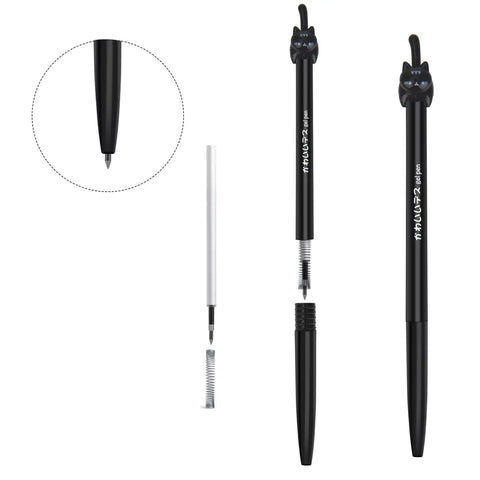 Close-up of Cute Cat Gel Pens Set With Retractable Tip Fine Point 0.5mm Black Ink 12 Pack showing pen tip and disassembled view.