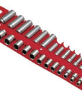 Red Magnetic Socket Holder Organizer For Three Eighth Inch Sockets, Keeps Standard And Deep Sockets In One Handy Tray