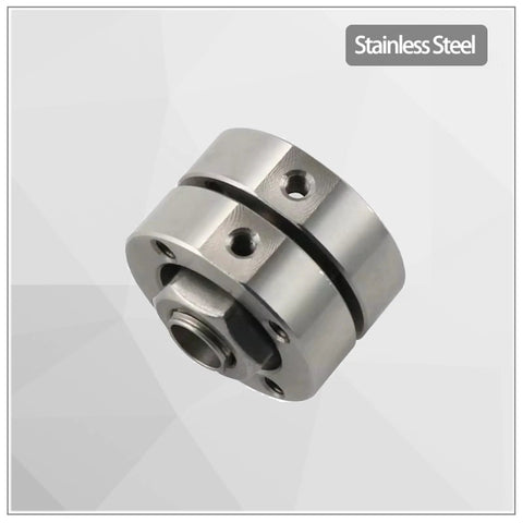 Stainless steel disc torque hinge with through-hole damper, 3.0N.m, front view