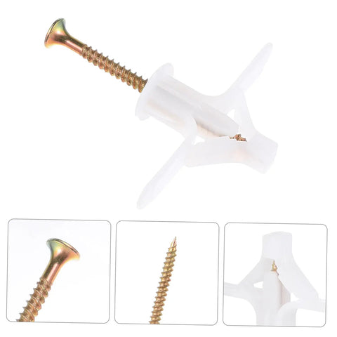 Close-up of 100 Piece Expansion Screw Set For Aircraft Type Drywall Anchors, Heavy Duty Hollow Wall Anchors For EZ Self Tapping Install