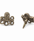 Solid Brass Cabinet Knobs Set Of 2 For Vintage Look, Octopus Style, Handcrafted Textured Finish, Front and Side View