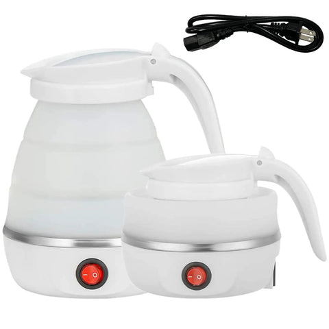 Foldable Travel Kettle For Camping Portable Silicone Collapsible Teapot With Auto Shutoff Safe Materials Easy To Store Compact White