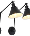 Swing Arm Wall Lamp Set Of 2, Adjustable Black Wall Sconce Hardwired with lit bulbs, modern industrial task lighting for home use