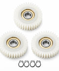 Close-up of 3 Pack 36 Teeth 38mm Nylon Motor Gear For Electronic Motors Clutch Systems with retaining clips included