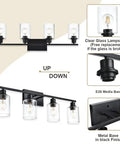 4 Light Modern Bathroom Lighting Fixtures In Matte Black Finish With Clear Glass Shades For A Bright Warm Glow, Anti Rust Farmhouse Wall Sconces For Vanity, Bedroom, Kitchen And Cabinet, E26 Socket, Bulbs Not Included