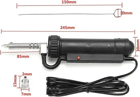 Pro Grade Desoldering Gun With 110V Heating, Automatic Solder Sucker Pump, 30W Electric Tin Desoldering Tool, tool dimensions shown