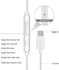 Close-up of inline controls on Two Pack USB C Headphones With Microphone And Volume Control, durable cable, Type C connector