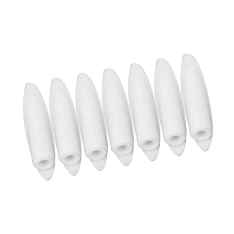 Pocket Hole Plugs 100PCS 0.5MM Premium Pro Grade Plastic Conceal Screws In Woodworking White Color Easy Go-To Installation For 3/8 Inch Jigs With Smooth Finish Hides Screw Holes Great For Plywood Cabinets And DIY Projects, showing 8 white plastic plugs arranged neatly.