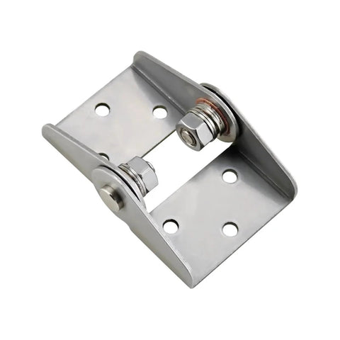 Front view of high-torque damping hinge, 304 stainless steel, adjustable free-stop with mounting plate
